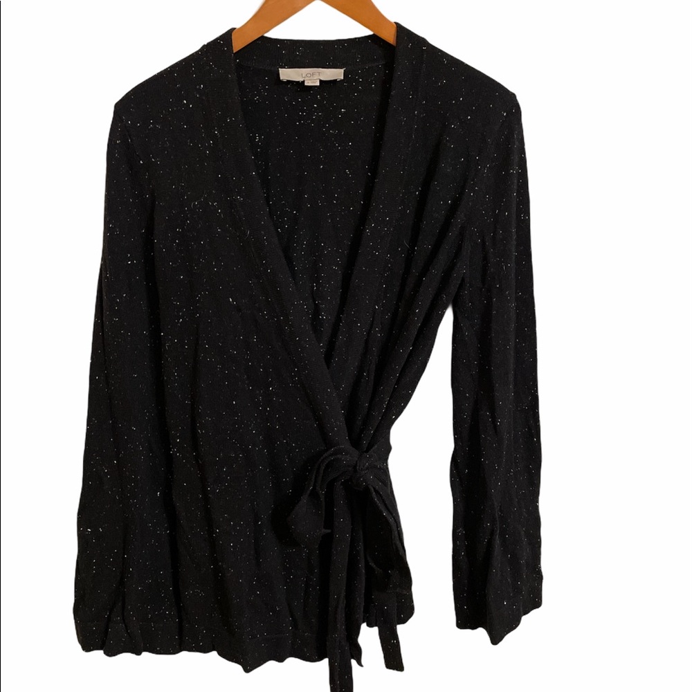 LOFT black wrap sweater with bell sleeves